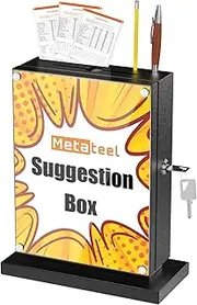 Metateel Suggestion Box with Slot and Lock-Wall Mount Option, Metal Ballot Box with Acrylic Panel for Voting, Black Donation Case with Key Drop Slot and Safe Lock for Fundraising, Hotel and Office Use