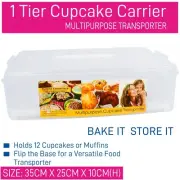 Cupcake Carrier 12Cup Cake Muffin Transporter StorageTray Holder Box Clear 1Tier