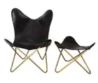 Indien Handmade Black Leather Butterfly Lounge Chair Ottomans/Footstool