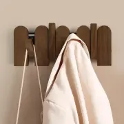 Wood Wall Mount Coat Rack Walnut Piano Key Coat Hooks for Entryway, Mudroom, Bat
