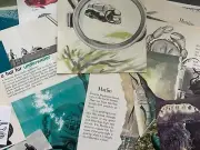 OCEAN theme vintage & new book pages cutouts Scrapbook Collage Junk Journal