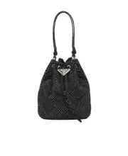 Prada Gold Tone Embellished Drawstring Bucket Bag One size black