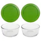 Pyrex 7200 2-Cup Glass Food Storage Bowl w/ 7200-PC Lawn Green Lid (2-Pack)