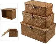 Seaweed Woven Storage Bins Natural Straw Wicker Baskets Stackable Desktop Storage Sizes