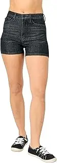 [Judy Blue] Women's High-Rise Tummy Control Washed Black Denim Shorts