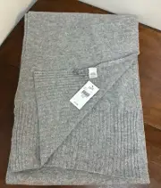 J Jill Italian Yarn Grey Wool Cashmere Blend Soft Cozy Warm Ribbed Scarf NEW