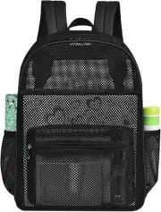 MCWTH Heavy Duty Mesh Backpack, See Through College Student Black