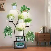 Deuovht Indoor Plant Stand with Grow Lights, Shelf 48" Height and 8 Levels Indoor Environment, Large Flowers, Corner Metal Multiple Garden, Patio, Living Room, Home