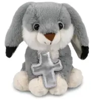 DolliBu Cute Grey Rabbit Stuffed Animal with Silver Cross Plush Toy – 7 Inches