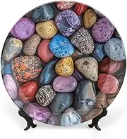 Decorative Ceramic Pebble Rock Display Plates with Display Stand, Porcelain Plate for Home Decor, 10 Inch