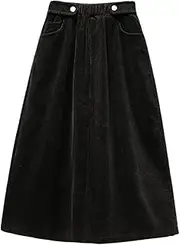 [Chartou] Women's Winter Corduroy Elastic Waist Ruffle A-Line Midi Long Skirt