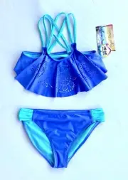 Angel Beach Blue Flounce Laser Cut Out Bikini Age 12 Price $24.99 UPF 50+
