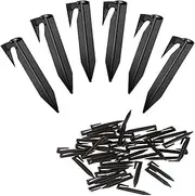 LxcshLjx 100Pcs Plastic Flat Top Boundary Stakes, Black Lawn Edging Staples, Tent Pegs, Yard Garden Stakes Anchors Pegs for Pet Fence