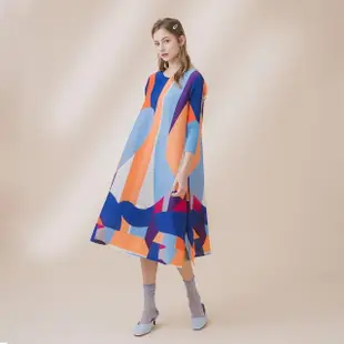 【YUTZUYA 優姿雅】橘藍色塊摺衣洋裝