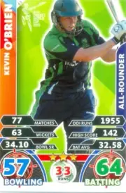 2015 Topps ICC Cricket Attax Card # 63 Kevin O'Brien - Ireland
