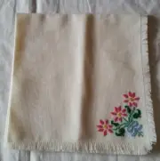 Completed Cross Stitch Bread Cloth ~ Floral Corner ~ 18" x 18" ~ Fringe Edge