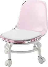 Low Rolling Stool, Low Roller Seat with Back Support, Pedicure Stool Swivel Chair Stool 360° Rotating Rolling Stool for Home Cleaning, Pink