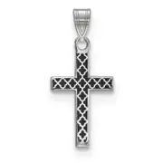 Sterling Silver Rhodium-Plated Black Enameled Cross Hatch Charm