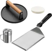 Smashed Burger Kit, Cast Iron Burger Press with Stainless Steel Griddle Spatula