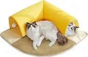 Cat Bed with Tunnel | Pet Cushion with Cave - Non-Slip 2-in-1 Cat Tunnel Bed with Removable Cushion for Kitten Chinchilla Ferret