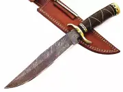 CUSTOM HAND MADE DAMASCUS STEEL FIX BLADE BOWING KNIFE(13.50”OVERALL).