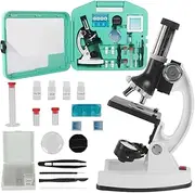 Why2Wise Kids Microscope - 300X 600X 1200X Beginner Microscope with Metal Body, Carrying Box, LED Light, Science Kit STEM Toys for Children