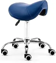 Saddle Stool Chair Wheels Leather Saddle Stool Rolling Chair Comfortable High for Clinic Dentist Spa Massage Salons Studio