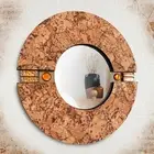 Round wood wall mirror art decor Circle mirror art and craft Cork oak frame