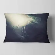 Designart Woman with Bicycle in Spotlight' Portrait Throw Lumbar Cushion Pillow Cover for Living Room, Sofa 12 in. x 20 in