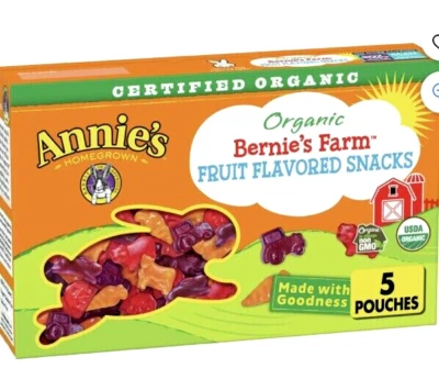 Annie's Organic Bernie's Farm Fruit Snacks, 5 Pouches Natural Flavors Non GMO