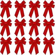 12PCS Red Christmas Bows, 7.9x5.1 inch Small Red Velvet Christmas Bows for Christmas Tree Decorations, Christmas Xmas Bows for Garlands Wreaths Gift Home Fence Stairs Decorations