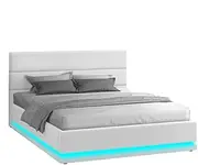 [ALFORDSON] Bed Frame King Size with LED Light & Gas Lift Storage Base, Bed Platform Foundation with Boucle Fabric Tufted Headboard for Mattress Topper, Max 350kg, Bertold Boucle White