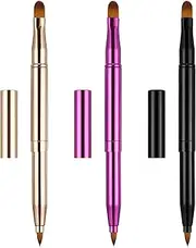 Dual End Lip Brush Concealer Brushes 3 Pieces Retractable Lipstick Eyeshadow Foundation Makeup Brush Tool Applicators Set（Gold, Black, Purple）