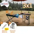 3 in 1 -Large Folding Charcoal BBQ Grill Bundle + Chimney + Skewers (60cm x 1cm)
