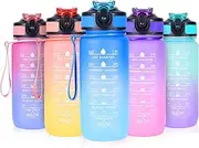 SUPPRUI Water Bottles with Straw,600ml Kids Water Bottle with time markings,Motivational Drink Bottles Leakproof and BPA-free (Blue)