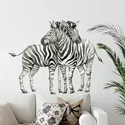 Watercolor Zebras Wall Stickers, sacinora Jungle Animal Wall Decals Removable Vinyl Peel and Stick for Nursery Living Room Bedroom Children's Room Playroom Sofa TV Background Art Decorations