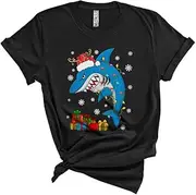[Generic] Reindeer Santa Shark Funny Cute Christmas Lights Xmas Shark Lover Matching Pajama Family Group Unisex T-Shirt