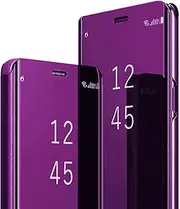 S23 FE Leather Case Compatible with Samsung Galaxy S23 FE 5G 6.4-inch Phone Case Clear View Makeup Mirror Flip Cover Case with Kickstand Shockproof Protective Cover for Samsung S23 FE 5G (Burgundy)