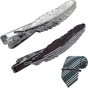 [PLUSHCEWT] Tie Clip for Men,Tie Pins for Men,2 PCS Long Tie Bar Clip Feather Edge Tie Clip,Includes White Gold Gunmetal Tie Clip,Men's Tie Accessories for Weddings,Birthdays,Anniversaries,etc., As shown, Metal,