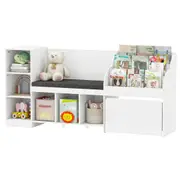 Giantex 4-in-1 Standing Toy Organizer Kids Bookcase w/Removable Seat Cushion Toy Chest White