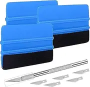 3-Pack 4 Inch Felt Squeegee & Craft Knife Set - Vinyl Wrap Tool Kit for Car Wraps, Decals, Sign Making, DIY Crafts, Windows - Scratch-Free Small Squeegee