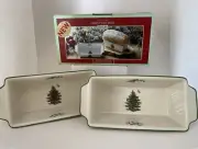 Set of 2 New Spode Christmas Tree Baking/Serving Loaf Pans for Bread, Cake, Pate