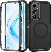 Mobile Phone Case for Samsung Galaxy A16 5G Case with Screen Protector, 360° Shockproof Robust Armour Case for Samsung A16 5G Case Cover Protective Case with Magnetic (Black, for Samsung Galaxy A16)