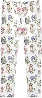 [Joisal] Floral Rabbits White Girl Pants, Suitable for Yoga Pants for Girls, Kids Legging, 4-10T