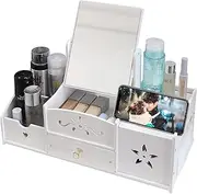 Mikytoper Makeup Organiser with Mirror Multifunctional Dressing Table Organiser White Cosmetics and Skincare Organiser Makeup Organiser Storage Assembly Kit with Instruction (A-square mirror)