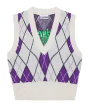 GANNI X Prince Graphic Harlequin V-neck Vest XXS,S,XL,XS,L,XXL,M egret