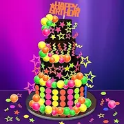 Soleim Black Light Party Decorations Set – Glow Cake Toppers & UV Reactive Glow Paper for Neon Wedding, Birthday Parties