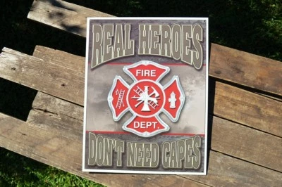 Firefighter Tin Metal Sign - Maltese Cross - Fire Department - Real Heroes