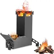 QCLUEU Portable Stainless Rocket Stove, Outdoor Camping Wood Burning Stove, Folding Wood Burning Stove, with Storage Bag, Great for Outdoor Camping, Hiking, Backpacking