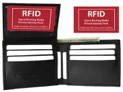 RFID Signal Blocking Men's Bifold Leather Wallet Card Flap Top Front Pocket